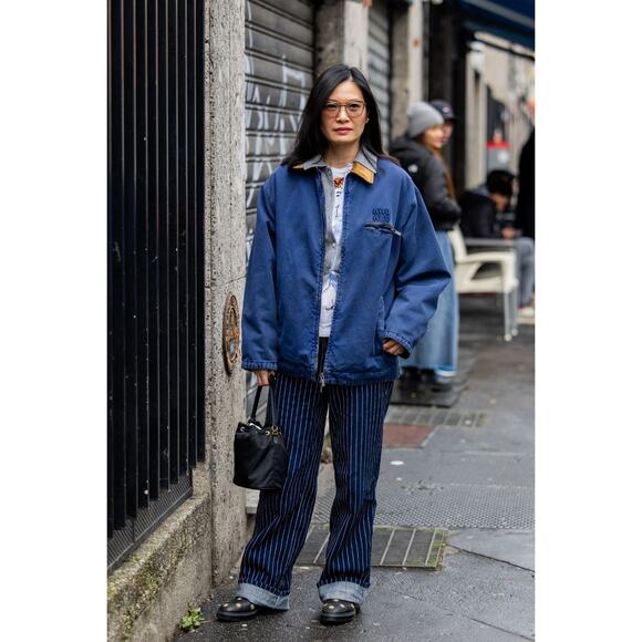 Vintage Talbots Denim Barn Jacket Petite Medium Blue Quilted Corduroy Trim Chore - Picture 15 of 15